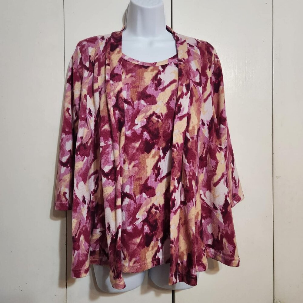 Salon Studio Pink Abstract Layered Look Twofer Cardigan Top Women’s Size Small